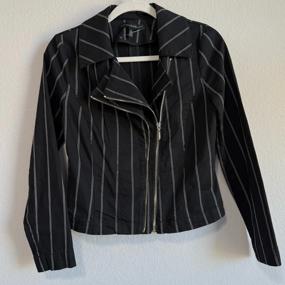 White House Black Market Women’s Washed Stripe Double Zipper Moto Jacket Size 2 - Picture 4 of 10